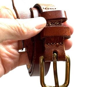belt LIMITED vintage brown leather S Italy ¾" wide brass buckle classic hipster